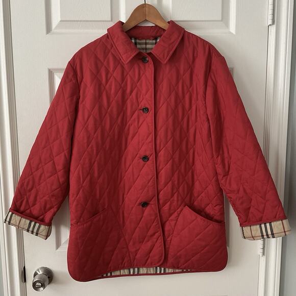 Authentic Burberry Women’s Jacket Size M Nova Check Lined Short Quilted Red - Picture 1 of 8